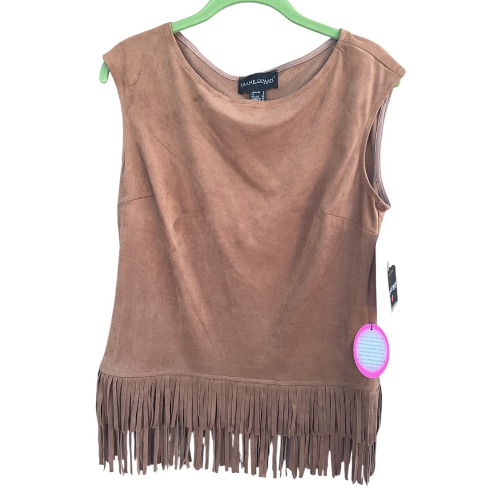 Faux Suede Sleeveless Fringe Hem Top